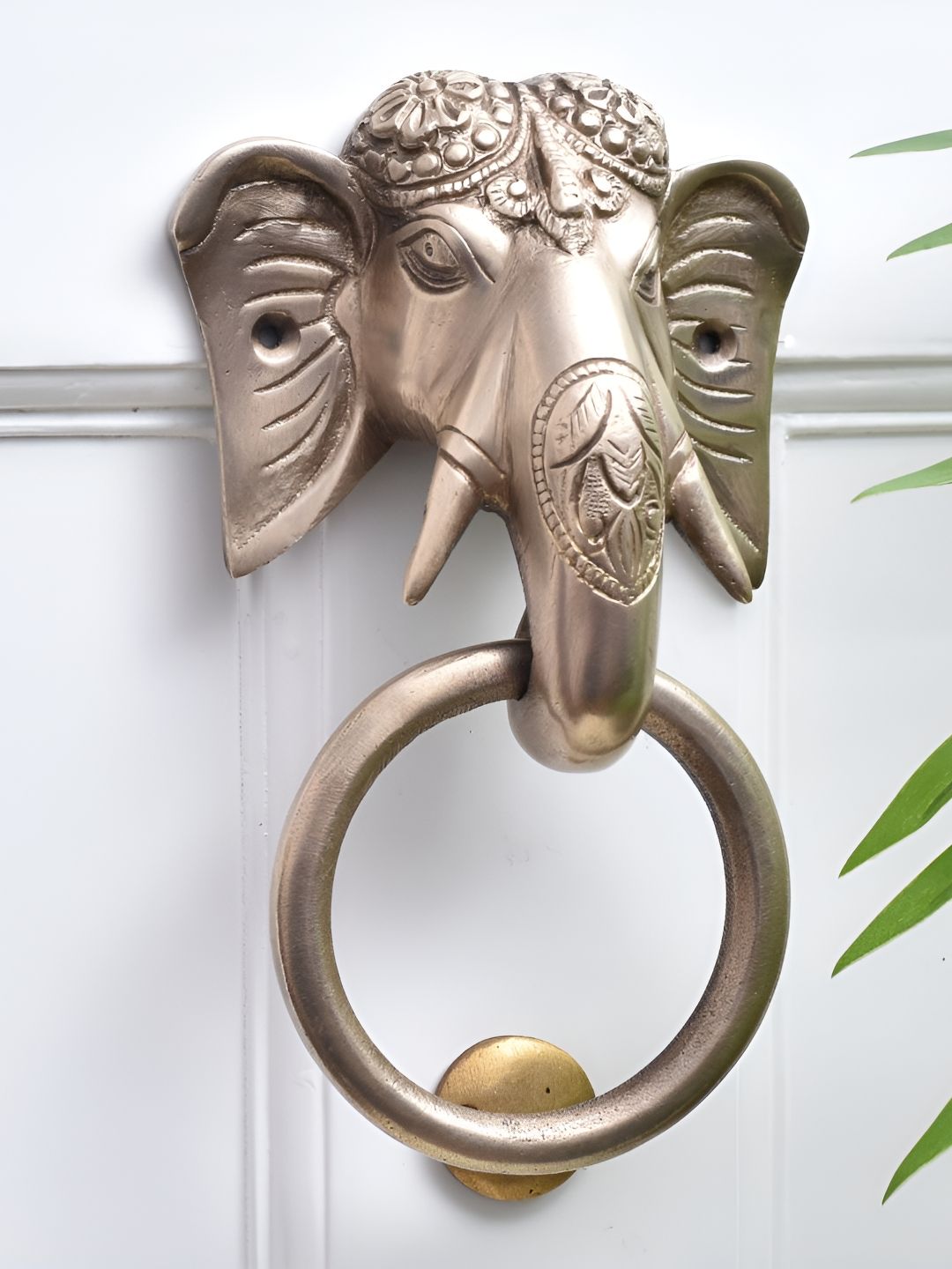 Indianshelf Gold Toned Elephant Head Brass Door Knocker-image-14