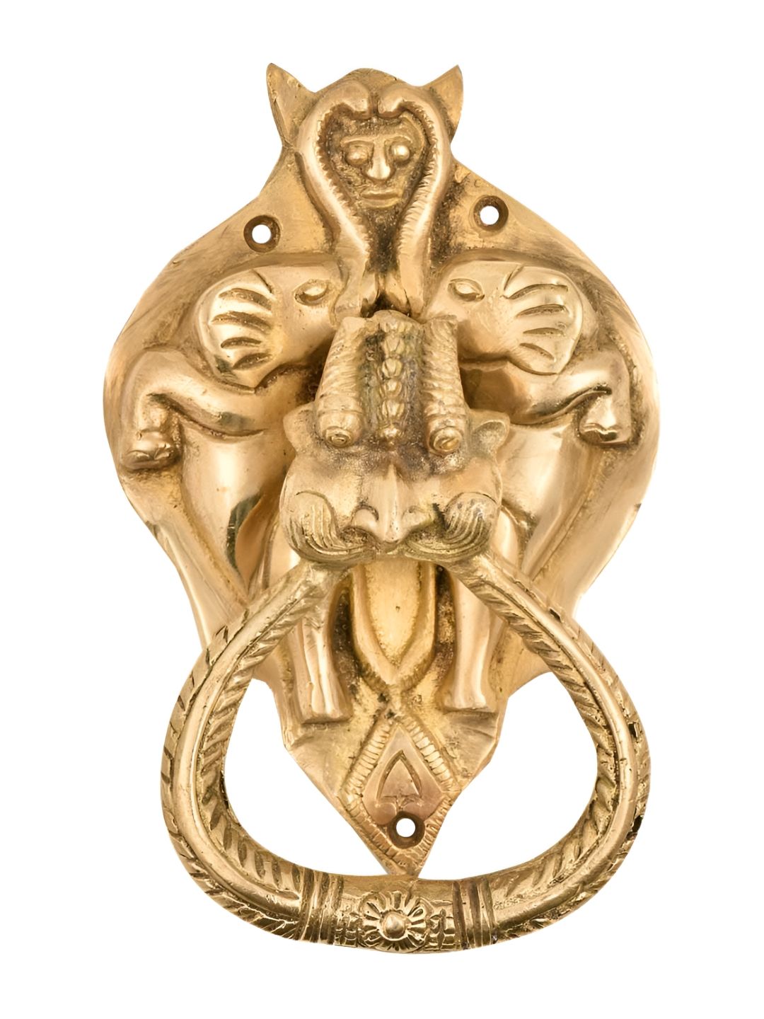 Indianshelf Gold Toned Head Two Elephants Covering Bat Head Door Knocker Ring-picture-20