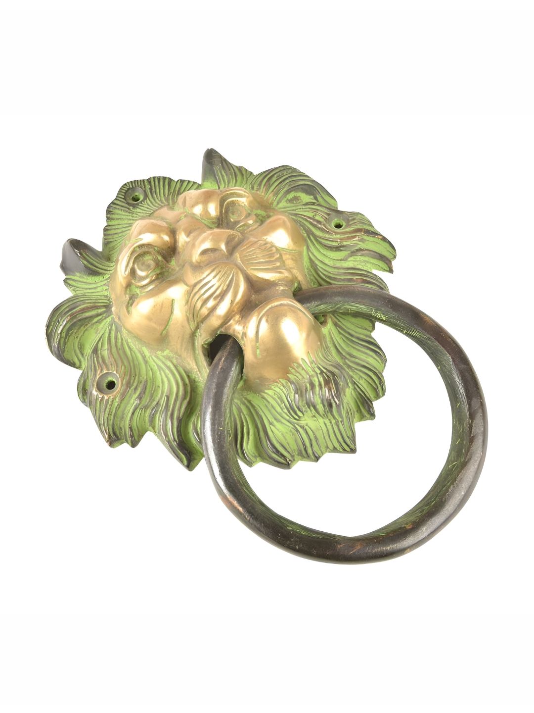 Indianshelf Beige & Green Door Knocker Ring With Patina-picture-30