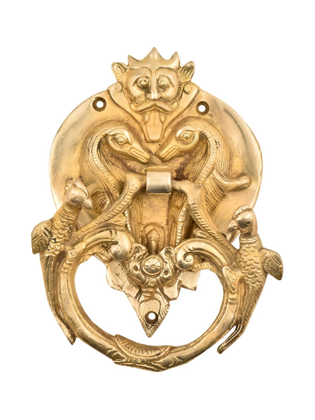 Indianshelf Gold toned Brass Bird Bat Head Two Big Lizards With Peacock Door Knocker-image-44
