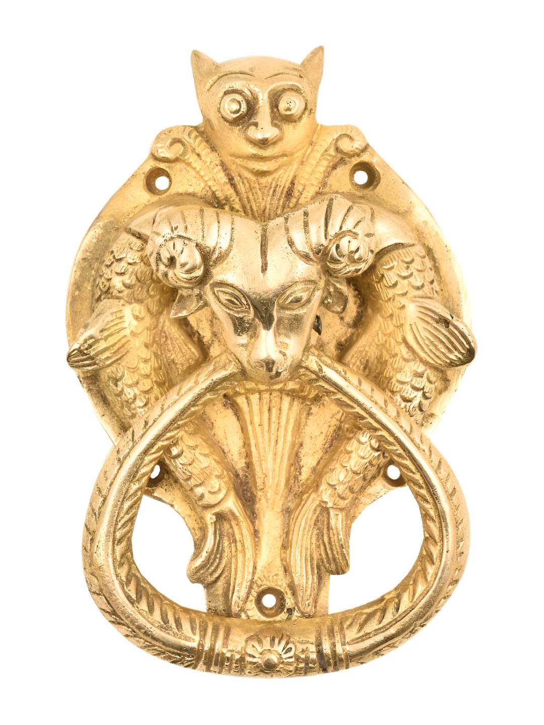 Indianshelf Gold Toned Ram Head Two Fishes Bat Head On Top Door Knocker-image-32