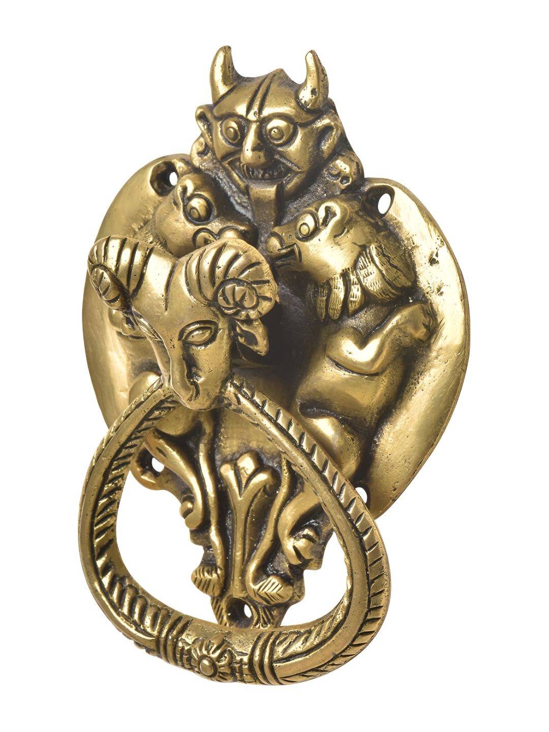 Indianshelf Beige Two Lions Ram Head Door Knocker-picture-4