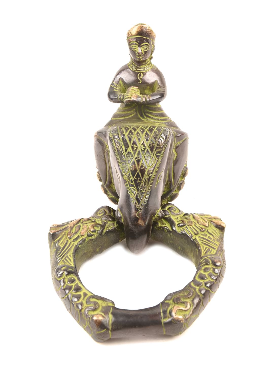 Indianshelf Black & Beige Elephant Face Ring Door Knocker-picture-0