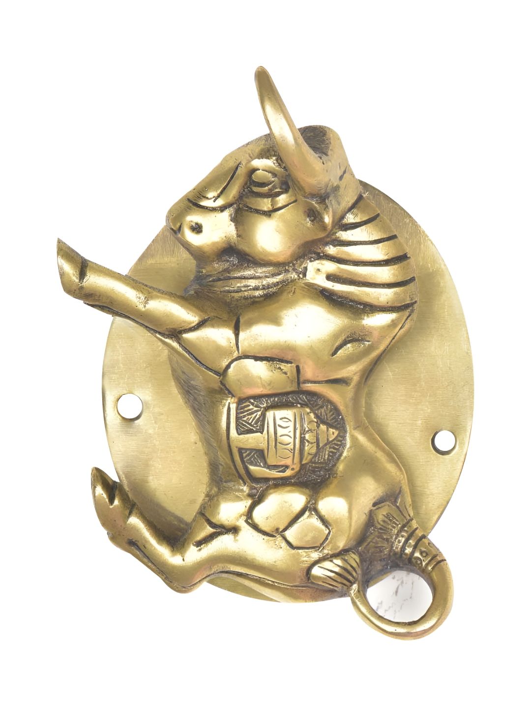 Indianshelf Beige Wild Bull Brass Figurine Door Knocker-picture-38