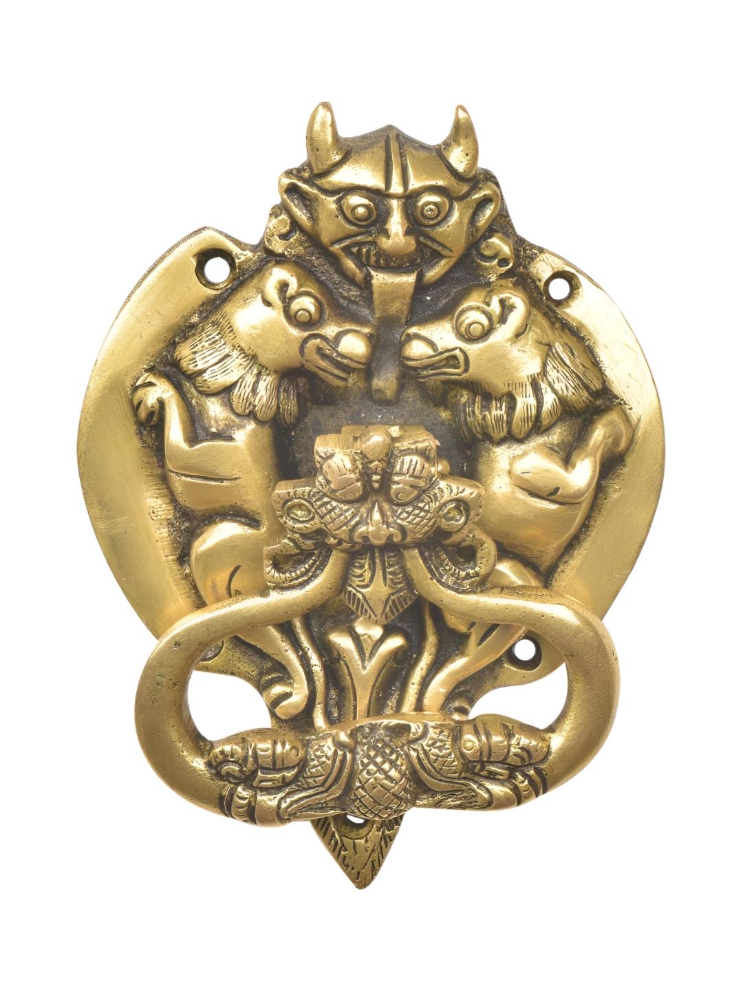Indianshelf Beige Demon Two Lions Dragon Head Door Knocker-picture-27