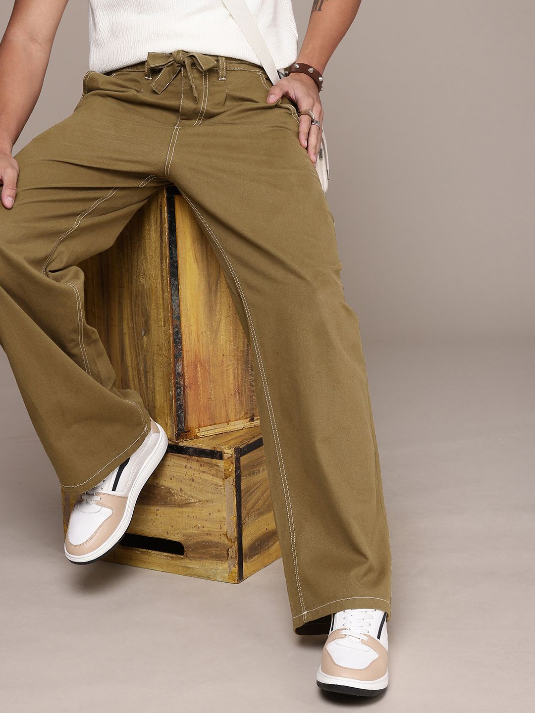 The Roadster Life Co. Men Wide Leg Pure Cotton Chinos Trousers-image-36