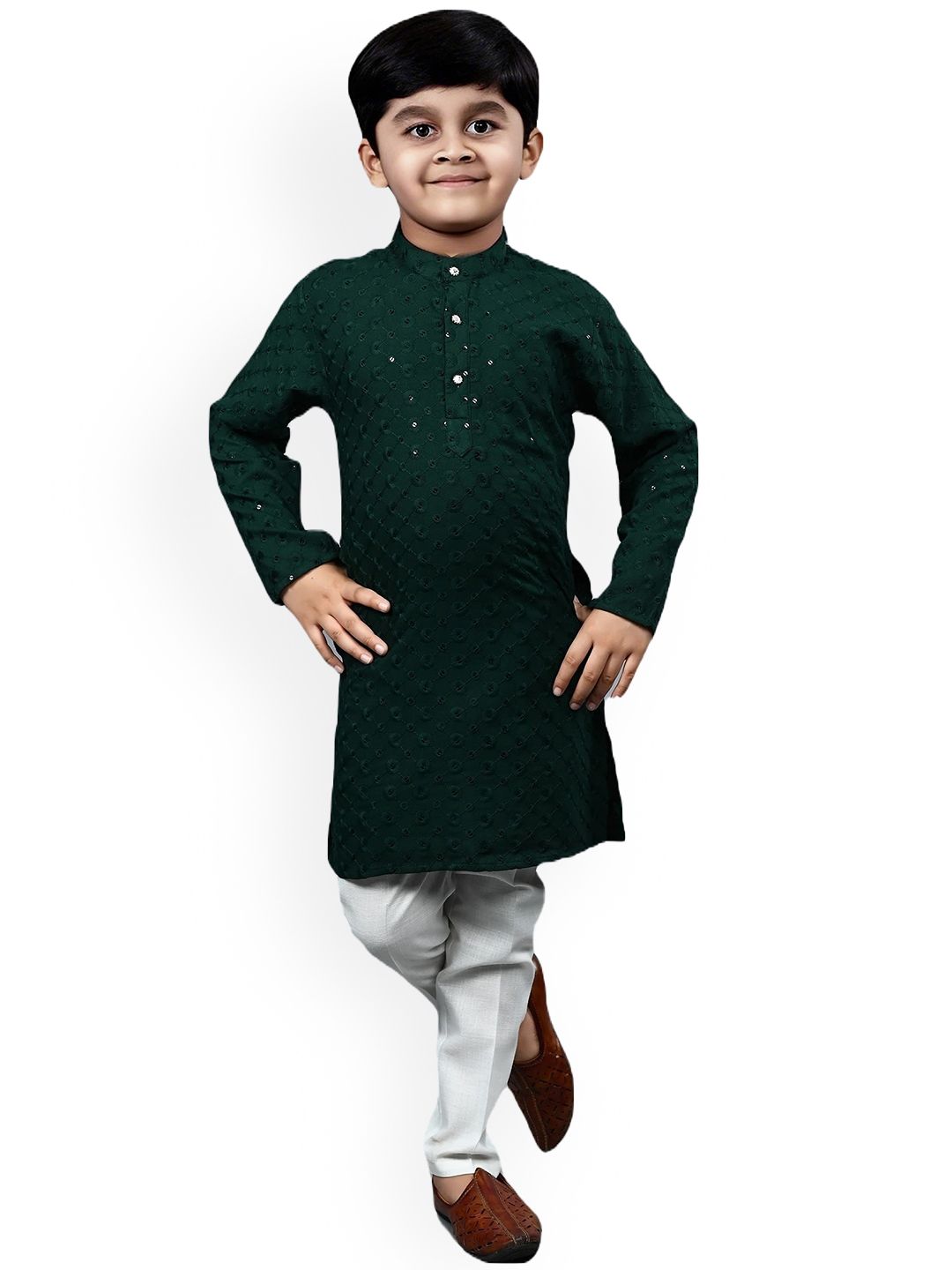 BAESD Boys Ethnic Motifs Embroidered Regular Sequinned Straight Kurta with Pyjamas-image-39