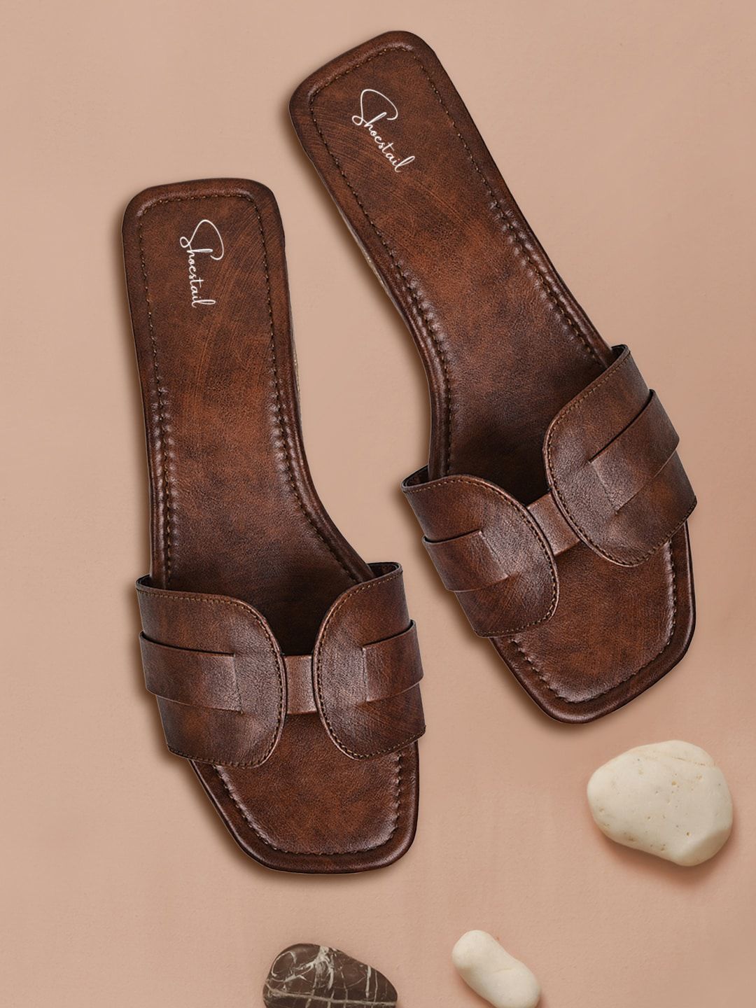 Shoestail Textured Open Toe Flats