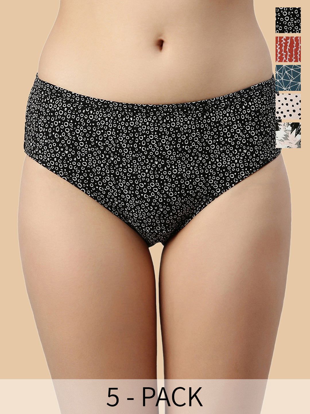 Enamor Pack of 5 Assorted Pure Cotton Antimicrobial Hipster Briefs