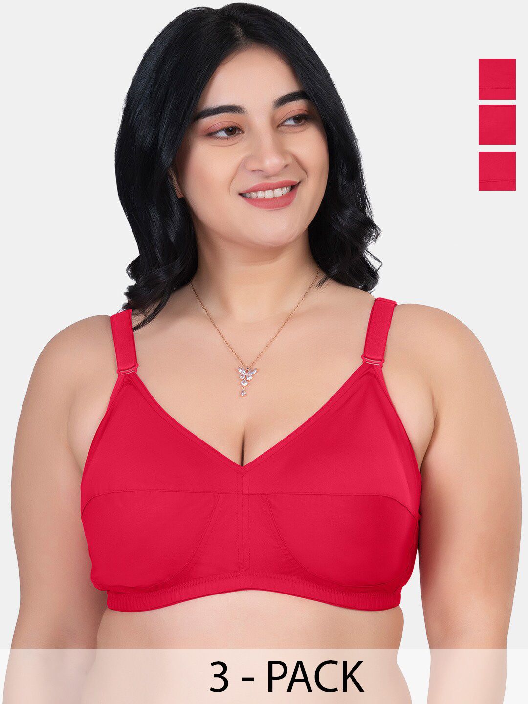 Souminie Pack Of 3 Pure Cotton Minimizer Bra Full Coverage Non Padded All Day Comfort-image-33