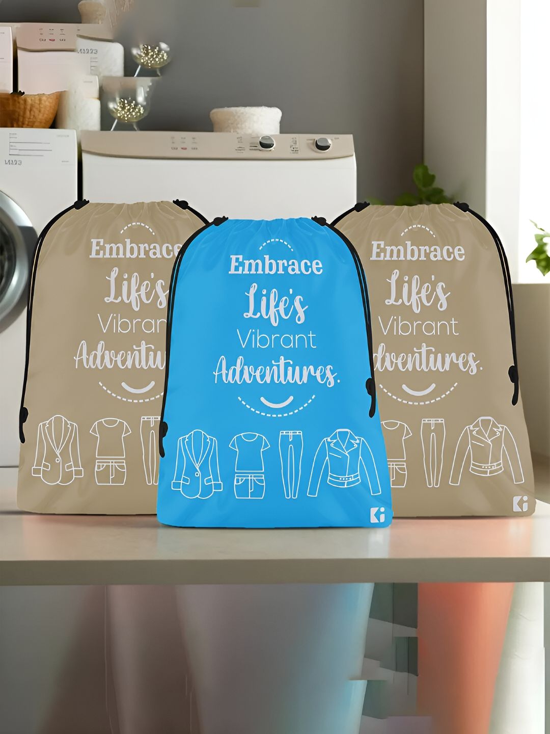 Kuber Industries Beige and Blue 3 Pieces Regular Travel-Laundry-Clothing Organisers-picture-35