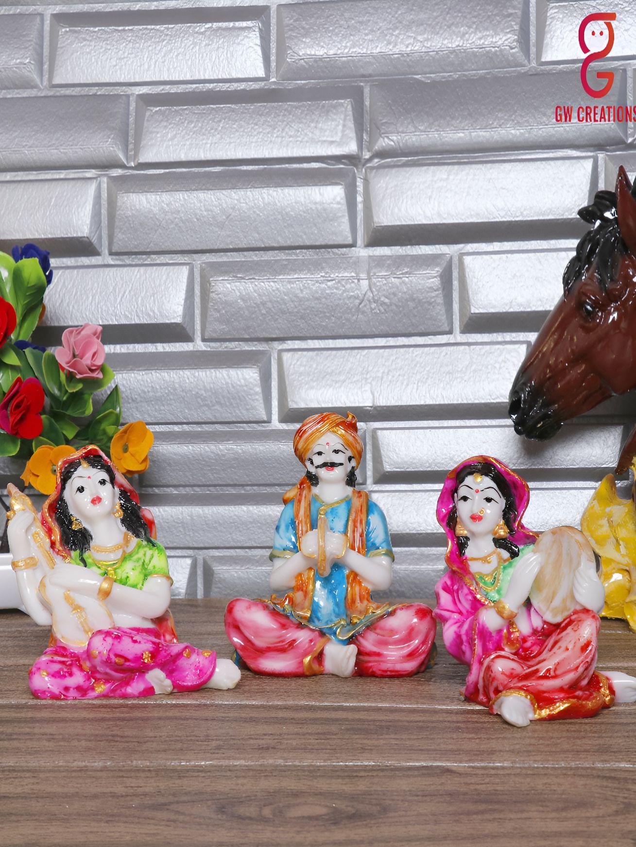 GW CREATIONS White & Blue 3 Pieces Marble Figurine Showpiece-picture-26