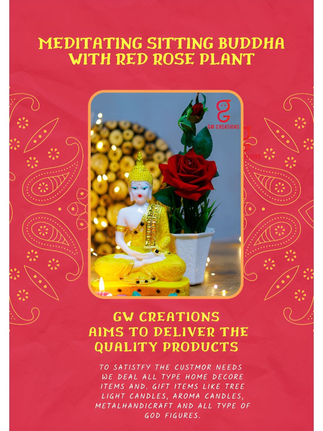 GW CREATIONS Yellow & Red 2 Pieces Buddha Figurine Showpiece-picture-14