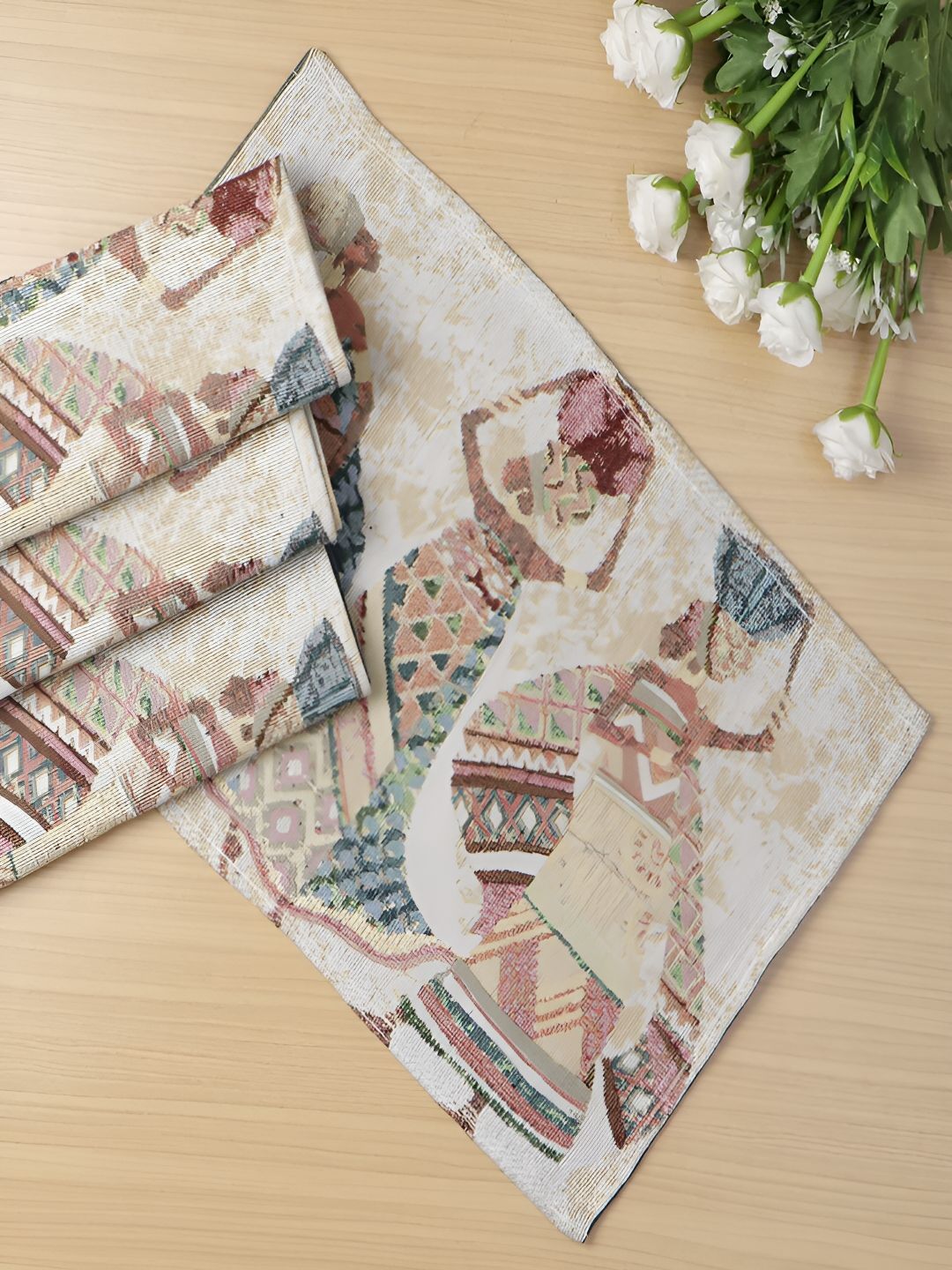 HOKIPO 4 Pieces Beige & Brown Printed Cotton Table Placemats-picture-31