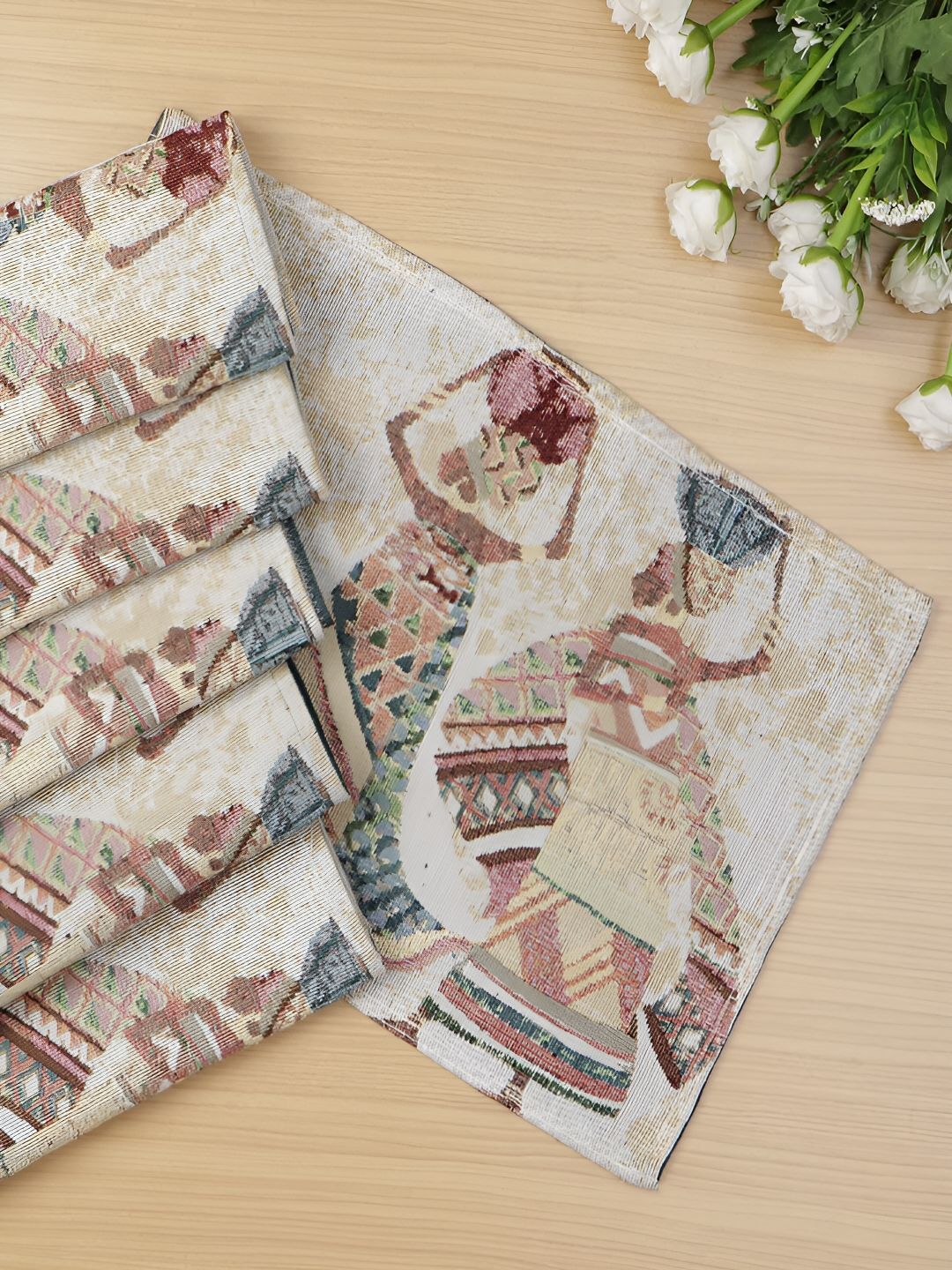 HOKIPO 6 Pieces Brown & White Printed Cotton Table Placemats-picture-18