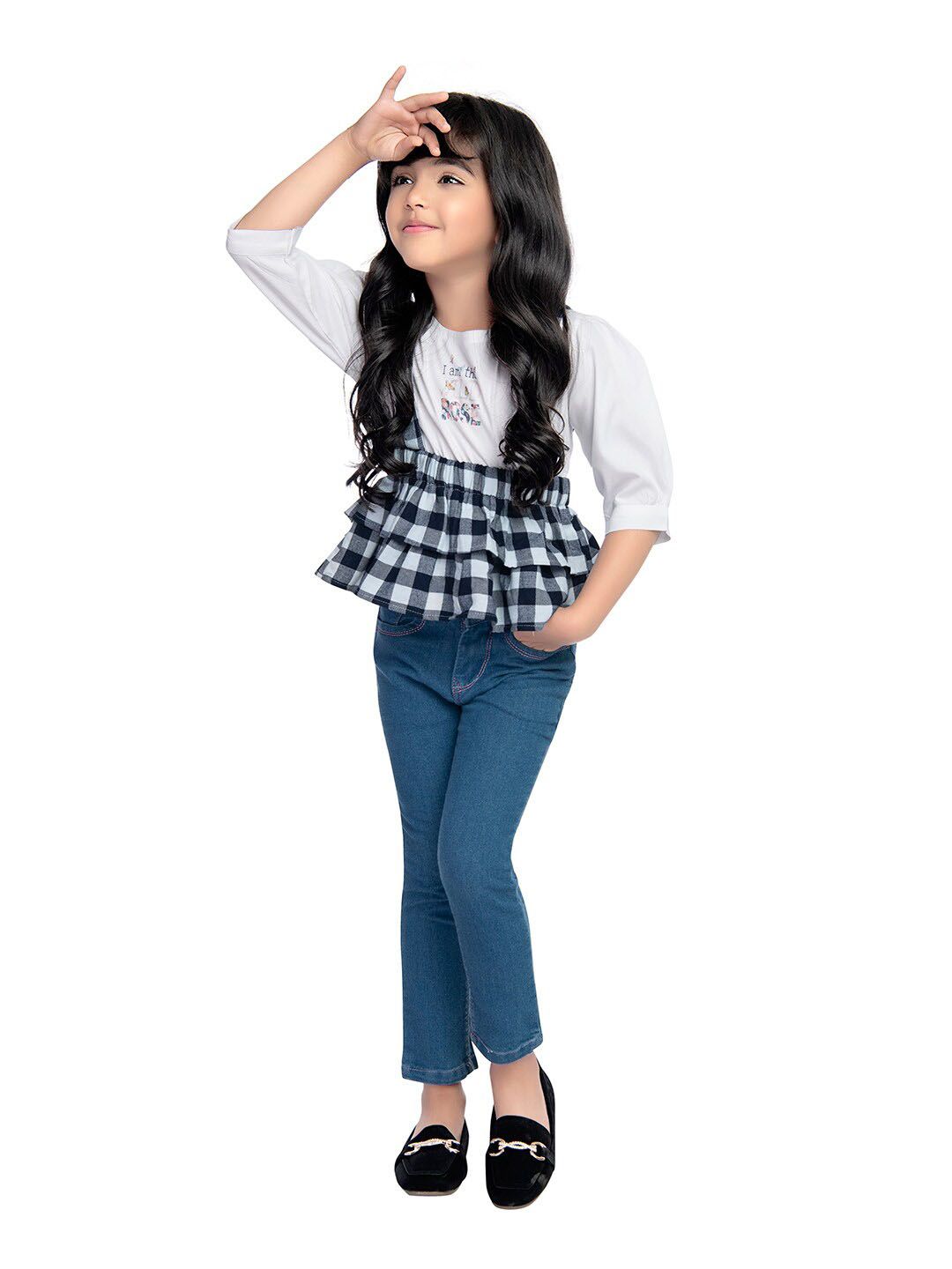 Tiny Kingdom Girls Checked Layered Cotton Peplum Top-picture-10