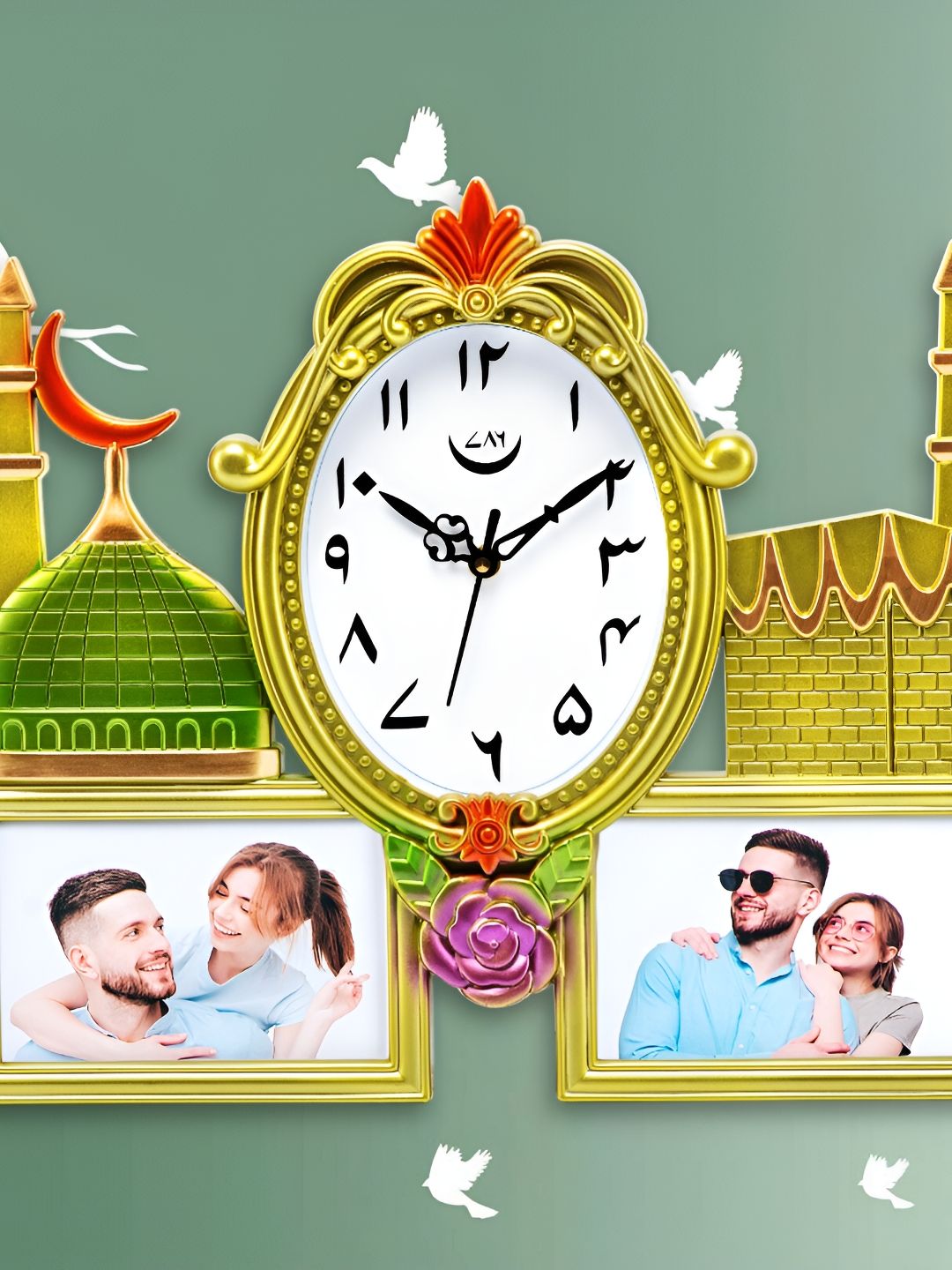 Attractionz Gold-Toned & Green Textured oval Analogue Wall Clock-picture-18