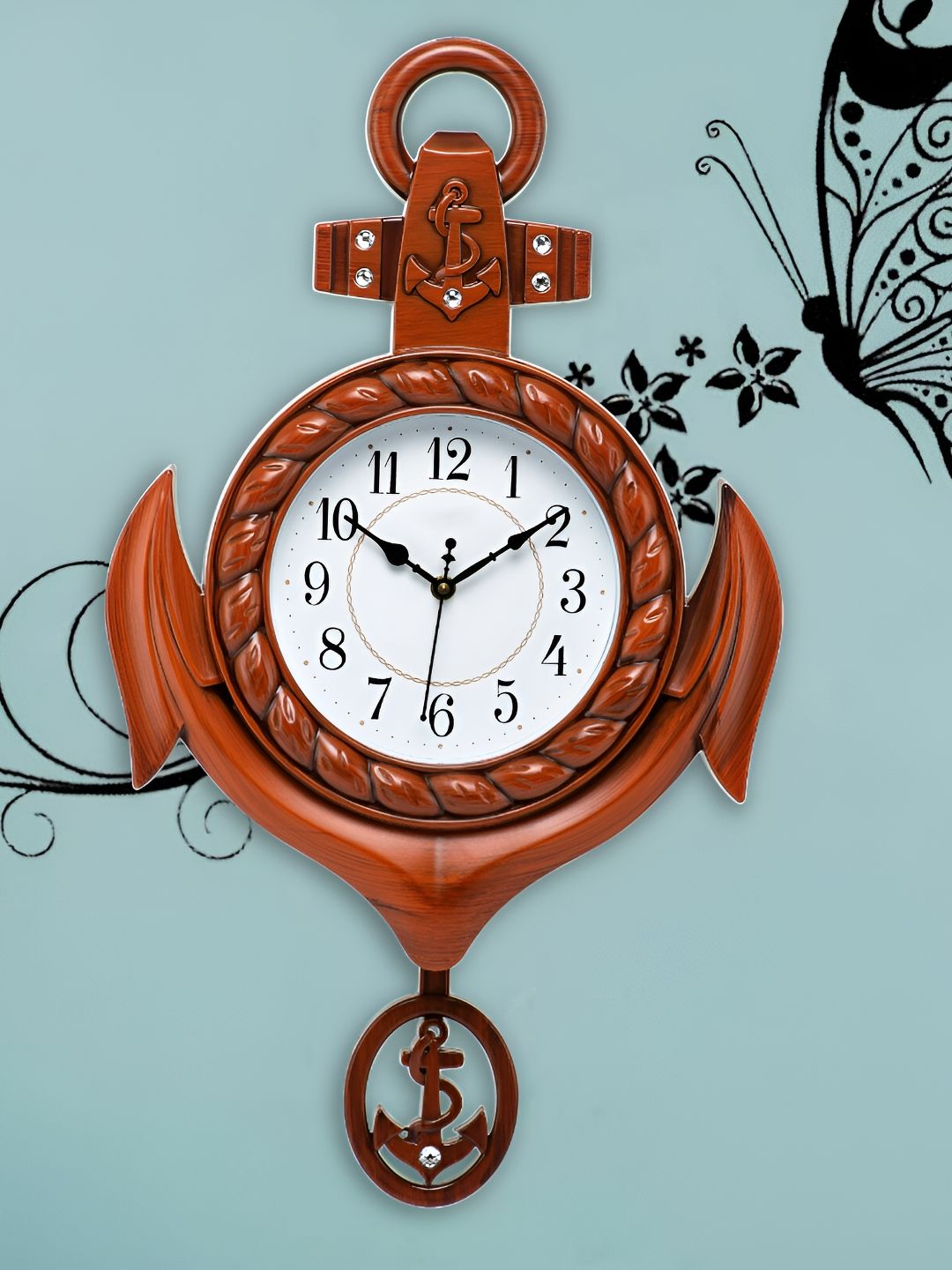 Attractionz Brown & White Textured Analogue Pendulum Wall Clock-picture-35