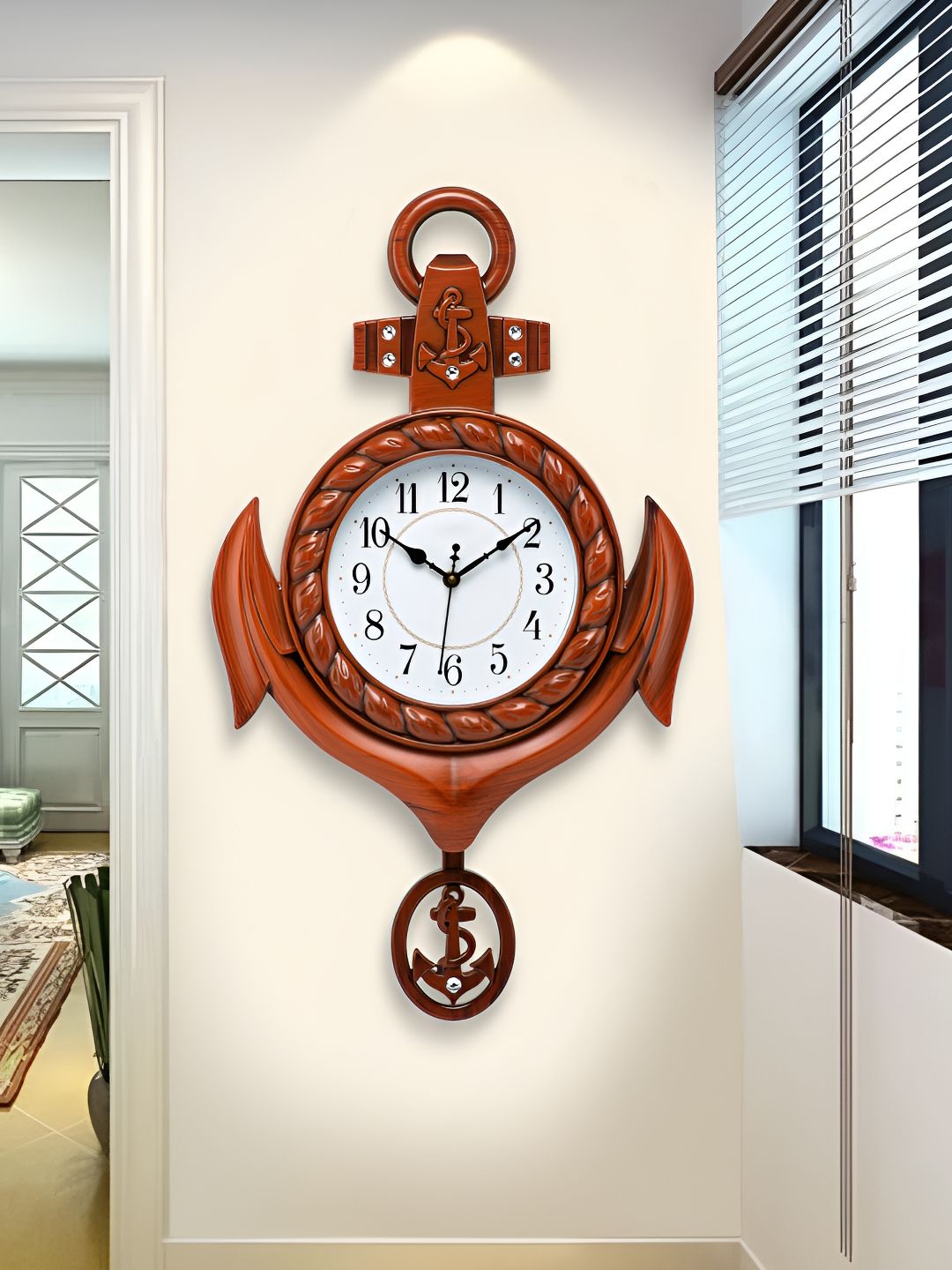 Attractionz Brown & Beige Textured Contemporary Pendulum Wall Clock-picture-12