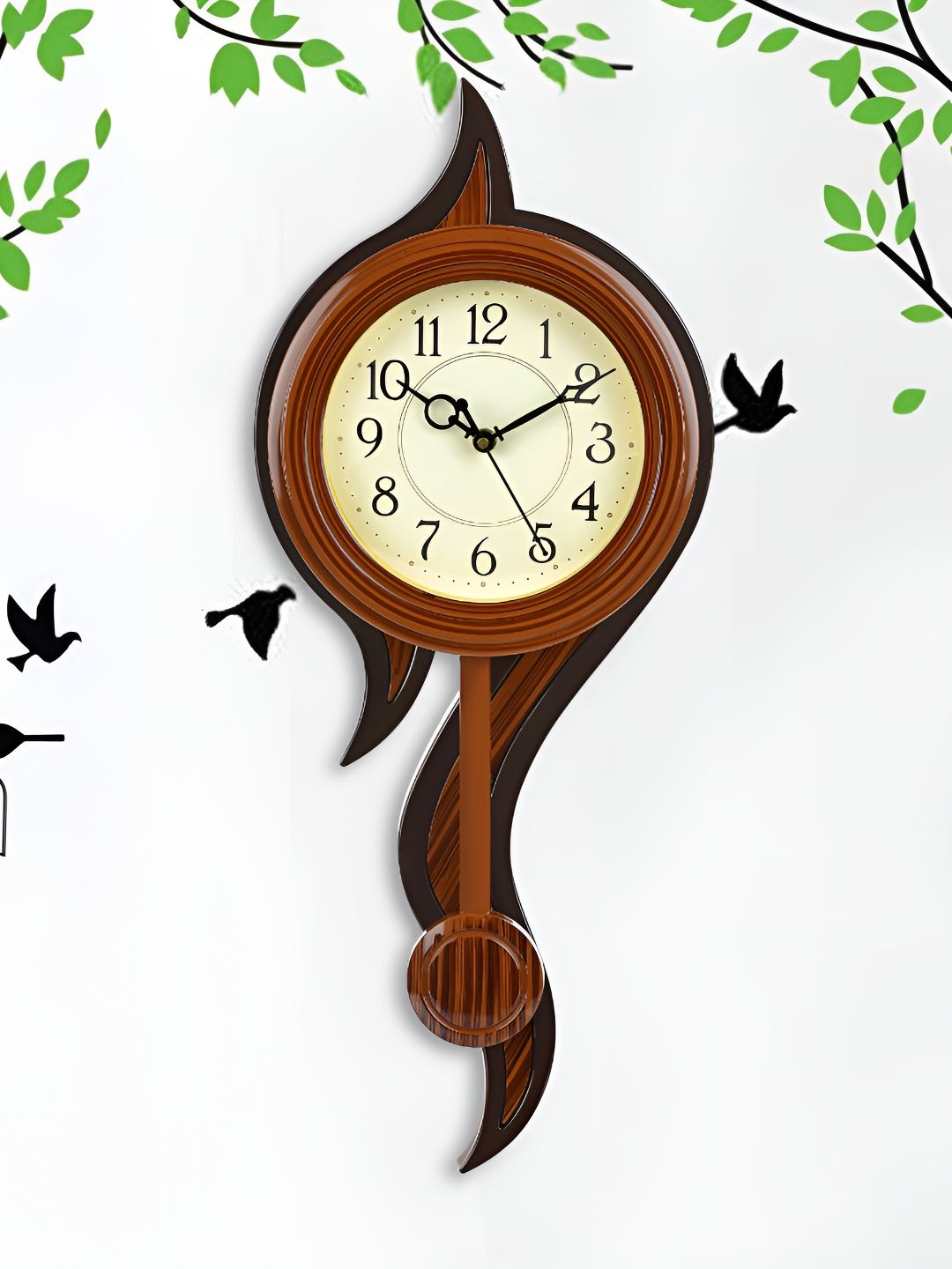 Attractionz Brown & Beige Textured Contemporary Pendulum Wall Clock-picture-11
