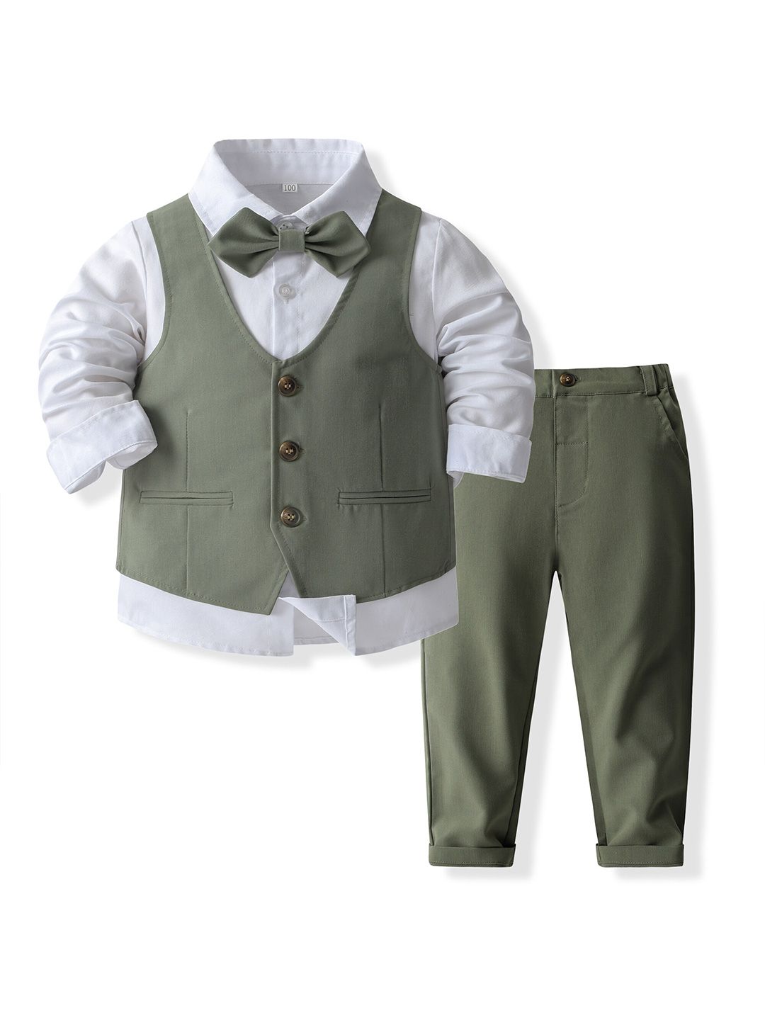 StyleCast x Revolte Boys Green & White Shirt Collar Pure Cotton Shirt with Trousers-picture-17