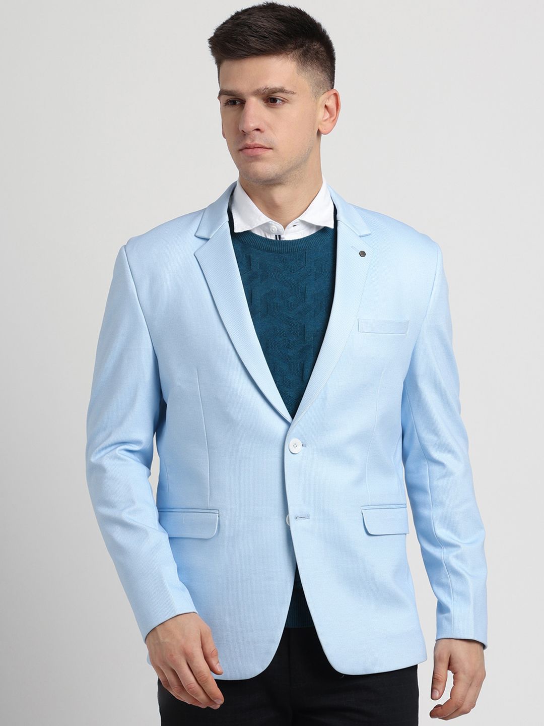 Turtle Self Design Slim-Fit Single Breasted Blazer-image-4