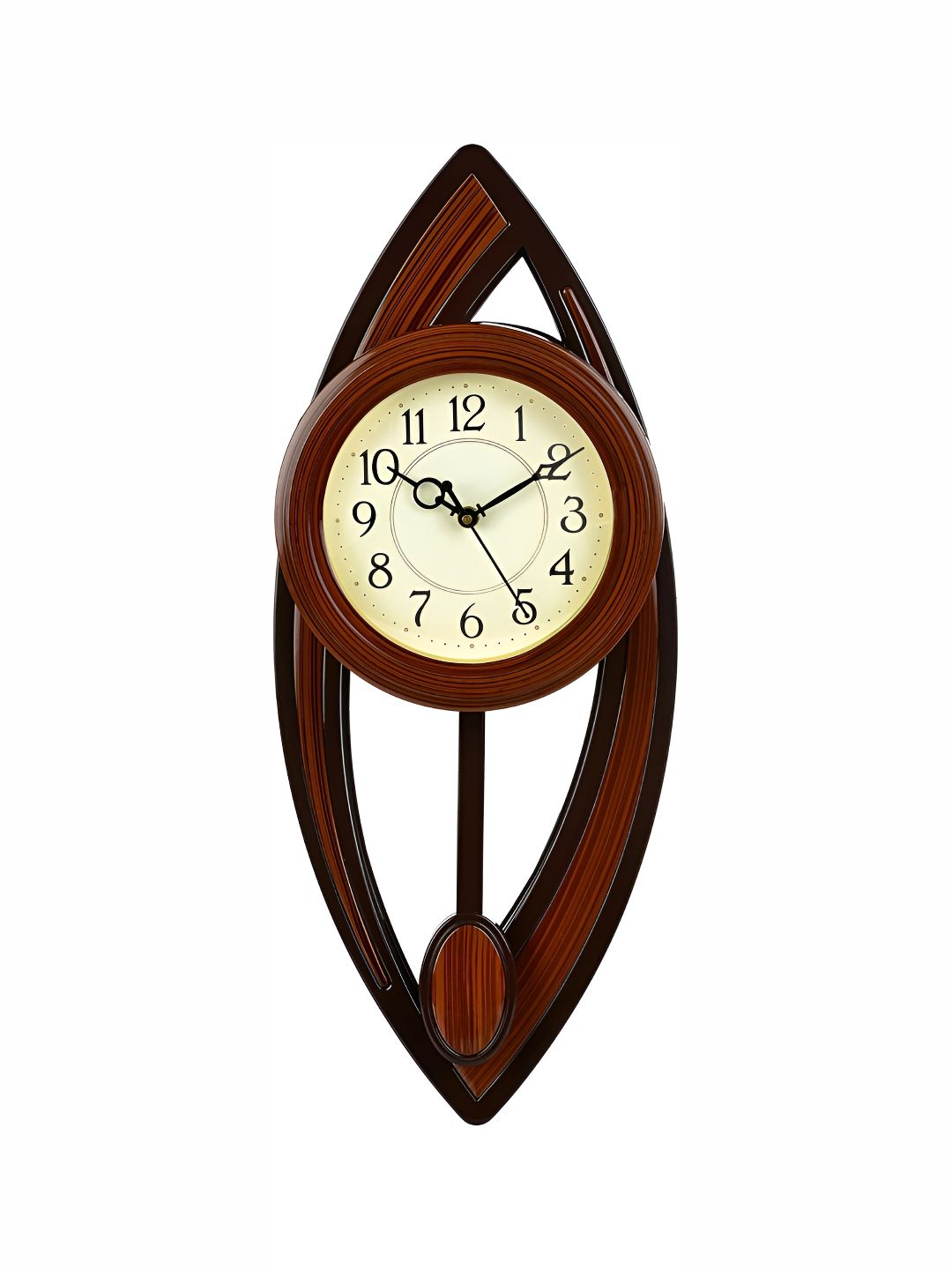 Attractionz Brown & Beige Round Shaped Contemporary Pendulum Wall Clock-picture-16