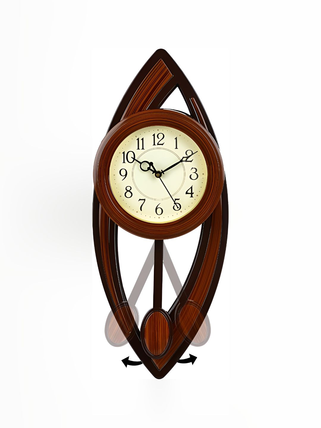 Attractionz Brown & Beige Round Shaped Contemporary Pendulum Wall Clock-picture-12