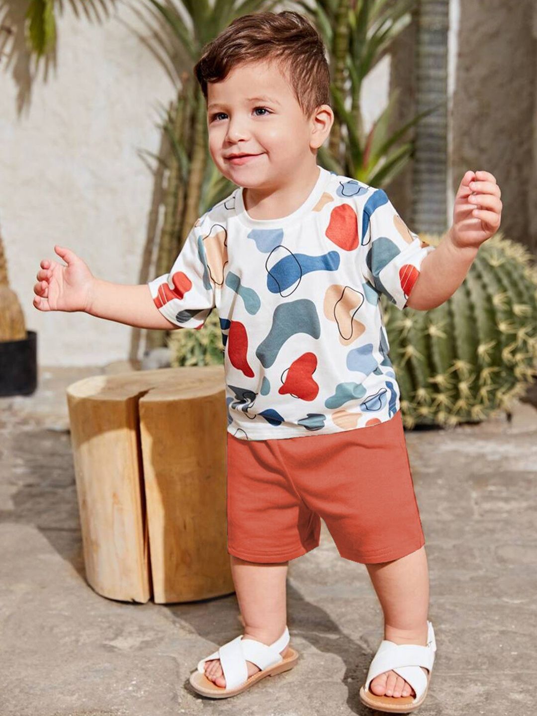 BAESD Kids Colourblocked Round Neck Short Sleeves Pure Cotton T-shirt & Shorts-picture-28