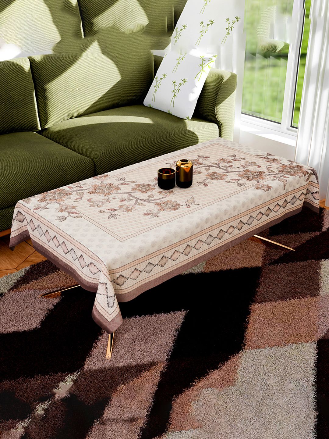 Kuber Industries Brown & White Floral Printed Cotton Rectangle 4-Seater Table Cover-picture-30