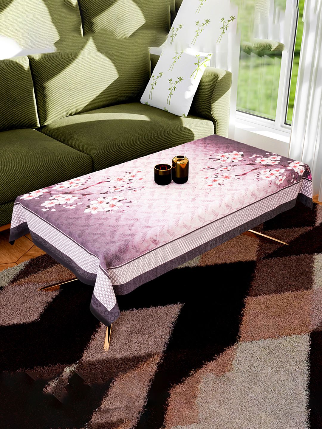 Kuber Industries Purple & White Floral Printed Cotton Rectangle 4 Seater Table Cover-picture-28