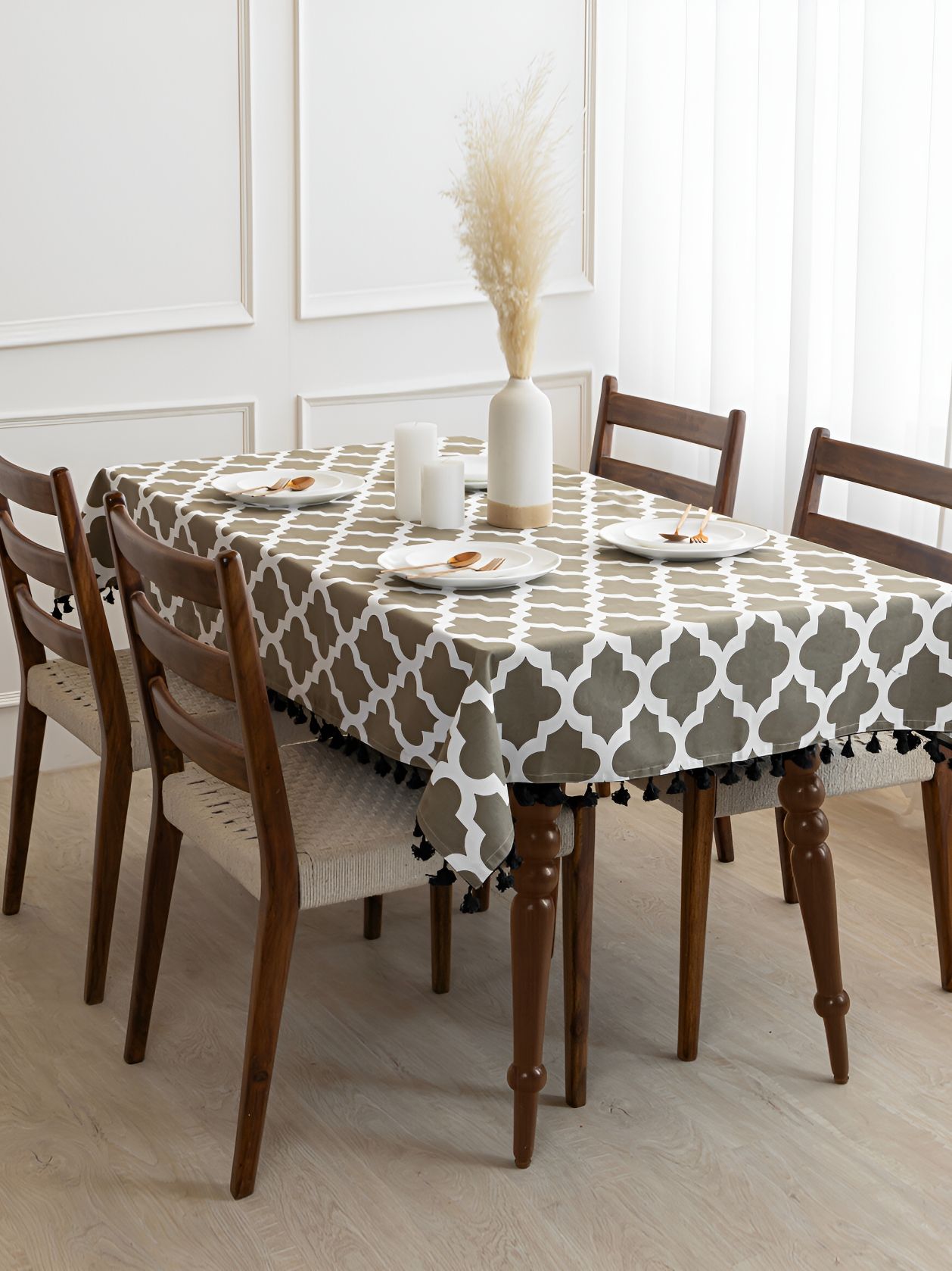 HOMEMONDE Grey Geometric Printed Cotton 4-Seater Table Cover-image-40