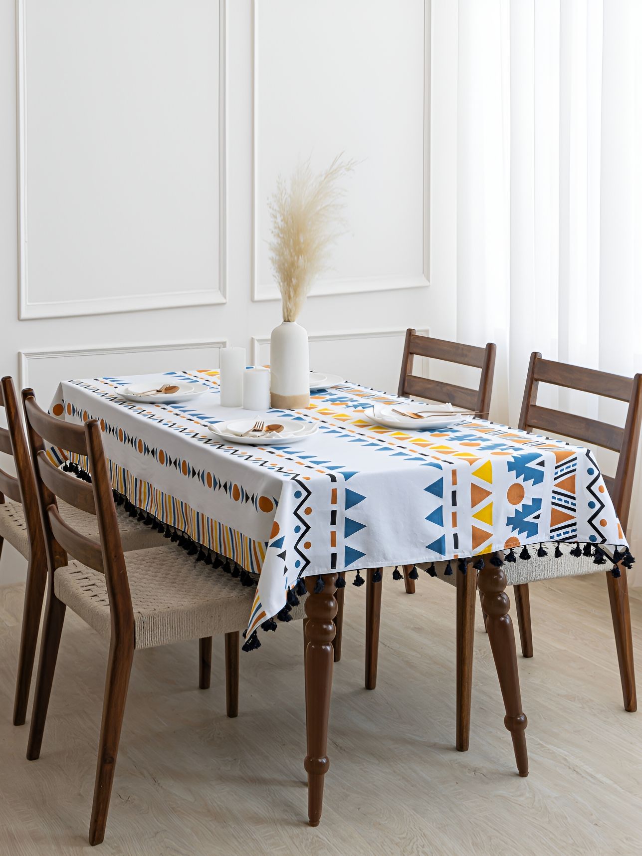 HOMEMONDE Blue Geometric Printed Cotton 4-Seater Table Cover-picture-18