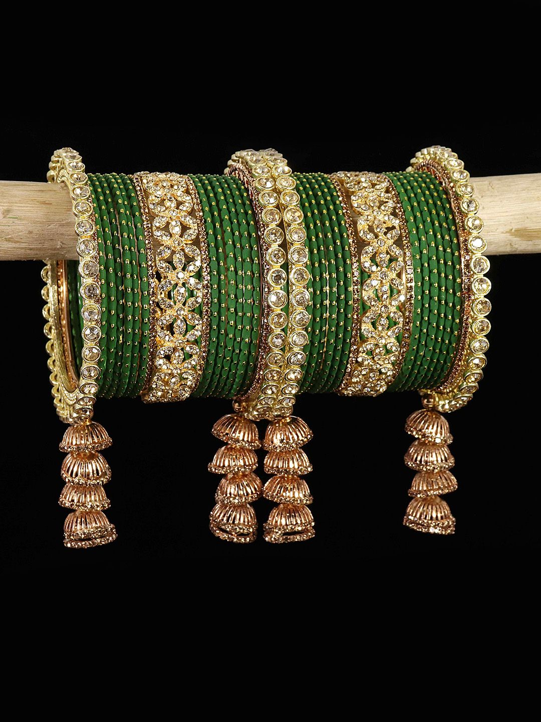 LAVAZZA Set Of 38 Crystal-Studded Metal Latkan Bangles Chuda Set-picture-33