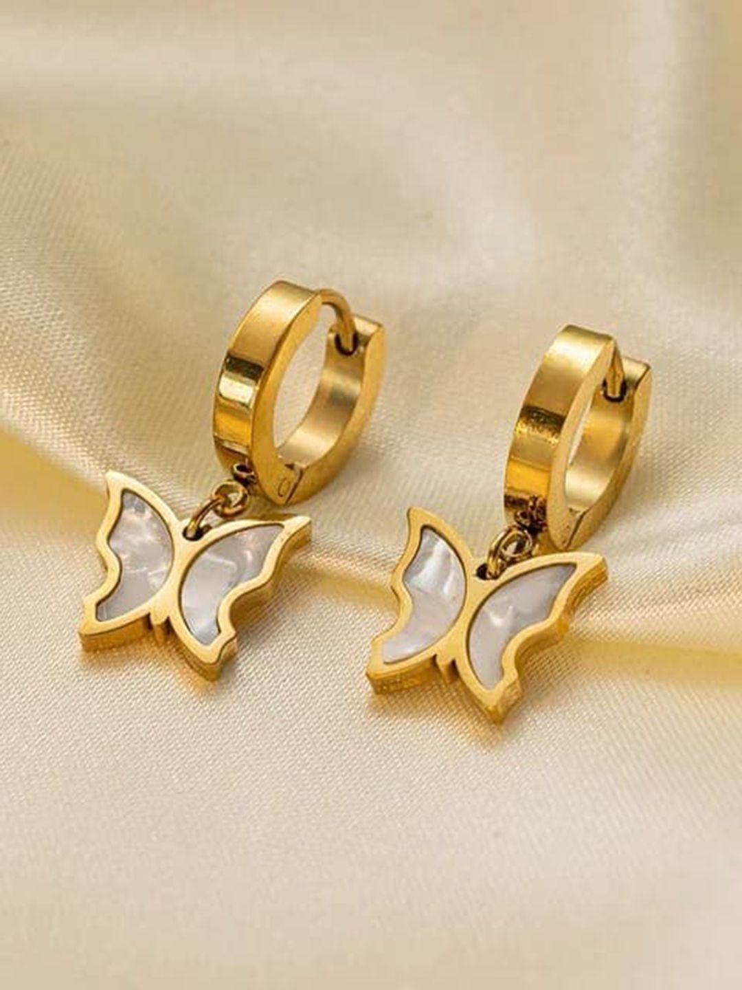 KRYSTALZ Gold-Plated Stainless Steel Enamelled Butterfly Shaped Drop Earrings-picture-11