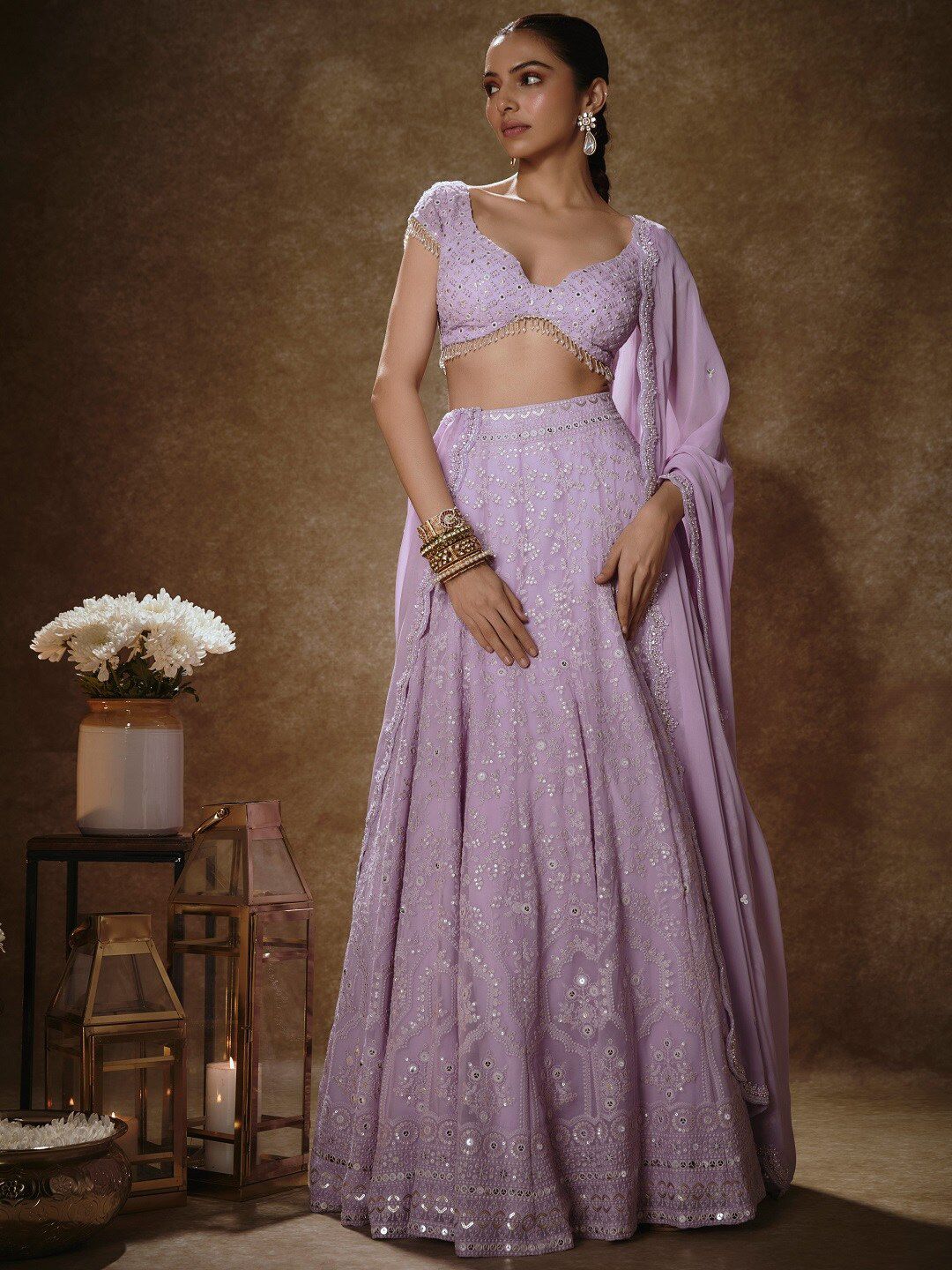 Renee Label Embroidered Sequinned Ready to Wear Lehenga & Blouse With Dupatta-image-47