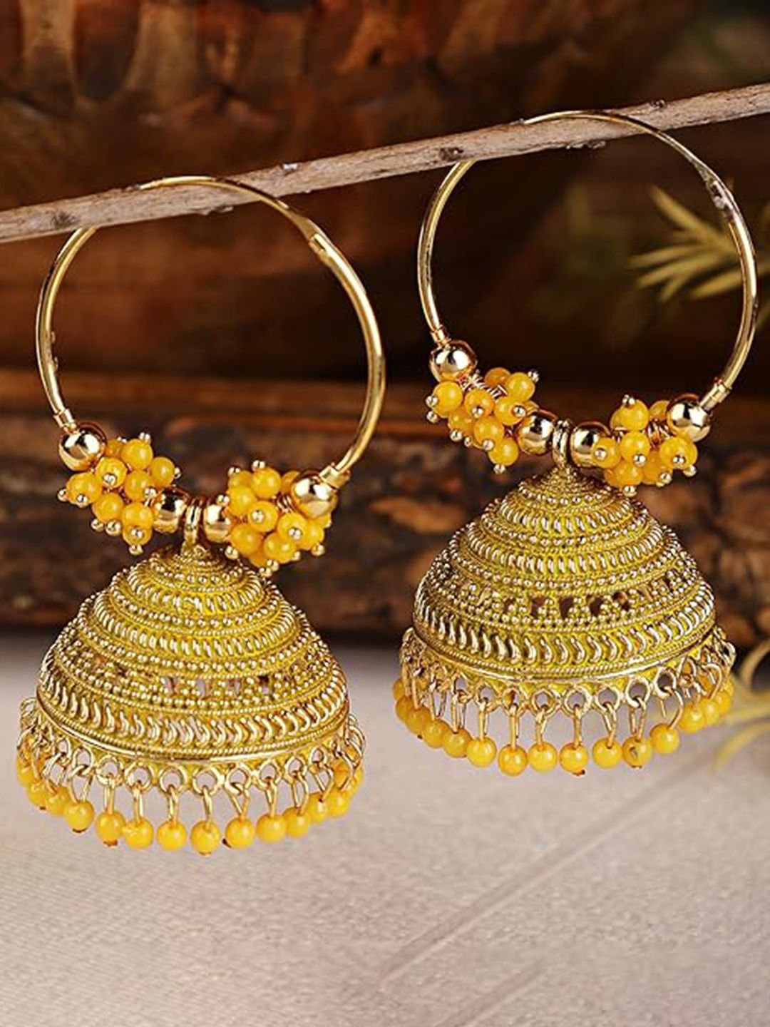 Keviv Gold-Plated Beads Beaded Dome Shaped Jhumkas-picture-47