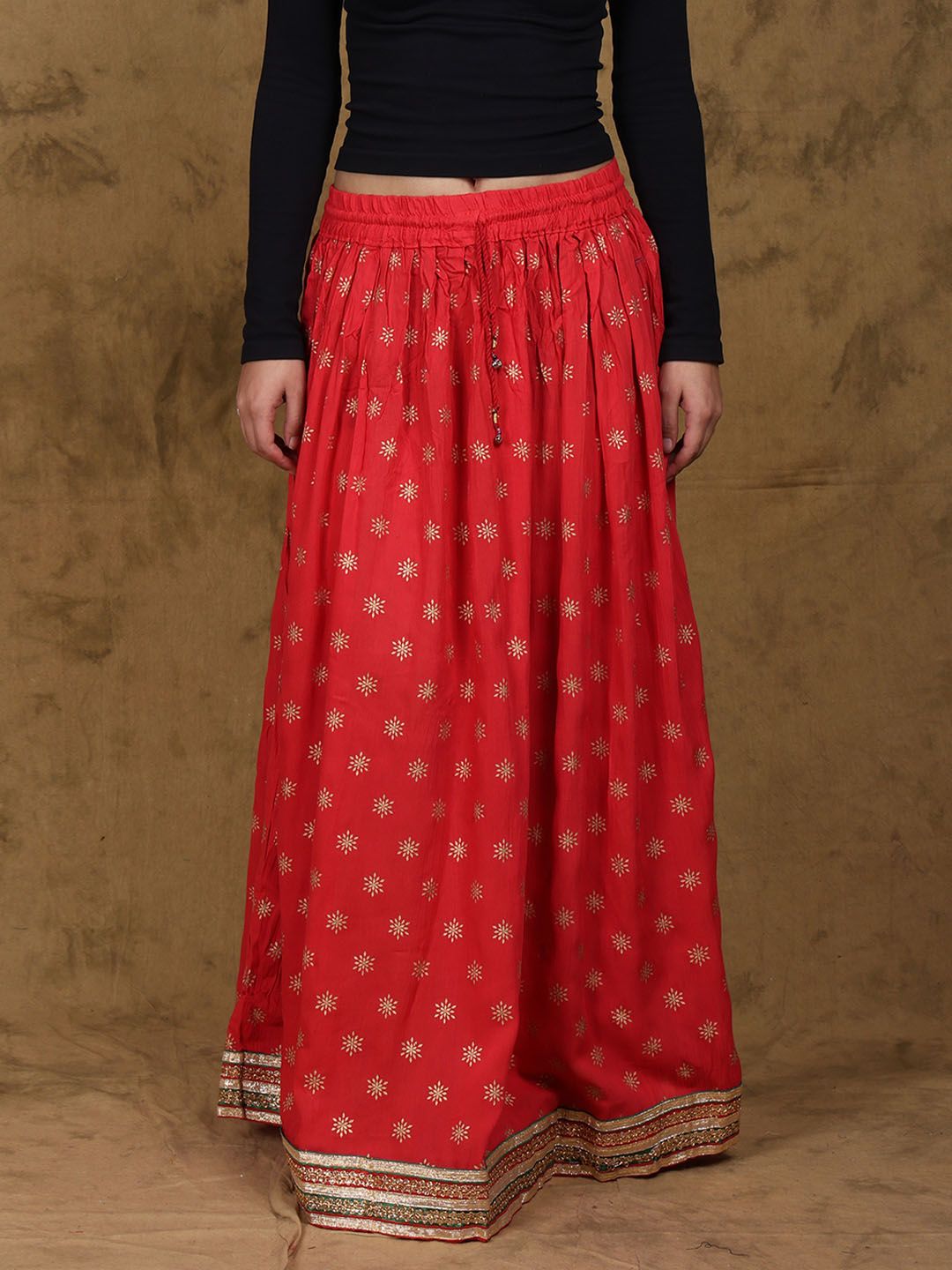 Exotic India Printed Flared Maxi Skirts-picture-51