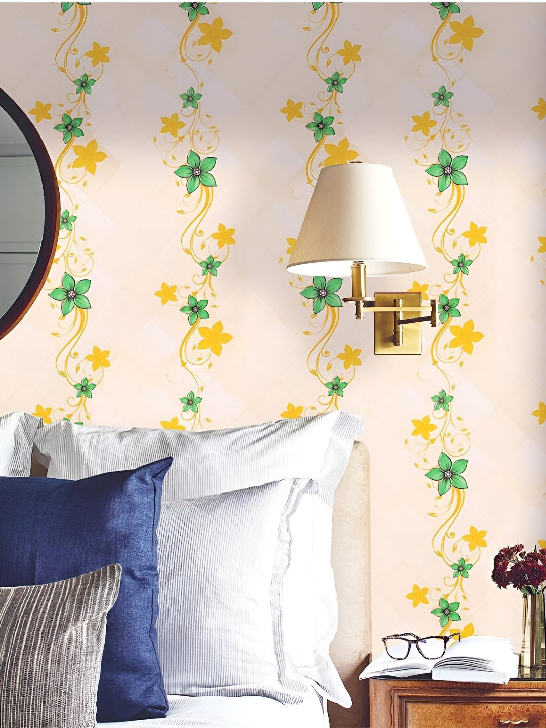 Jaamso Royals Yellow & Green Flower Printed Self Adhesive Wall Sticker-image-13