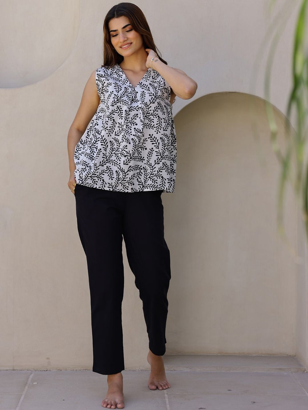 SANSKRUTIHOMES Floral Printed Pure Cotton Top With Pyjamas-picture-33