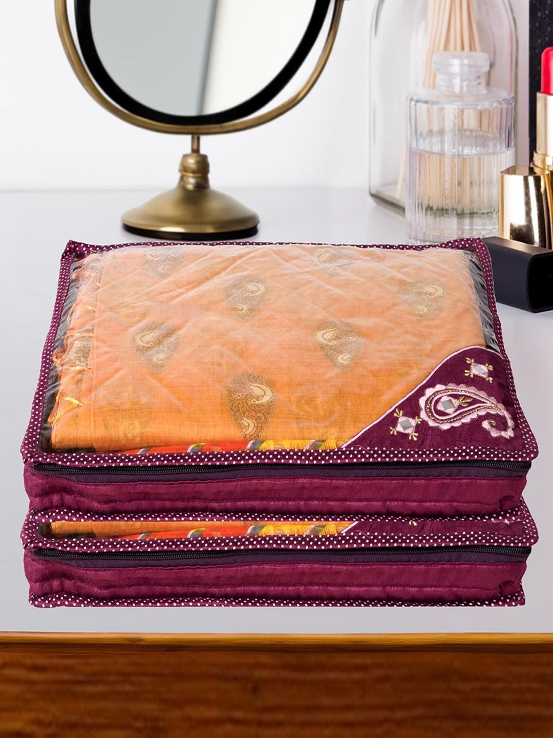 Kuber Industries Purple & Transparent 6 Pieces Self Design Saree Organisers-picture-23