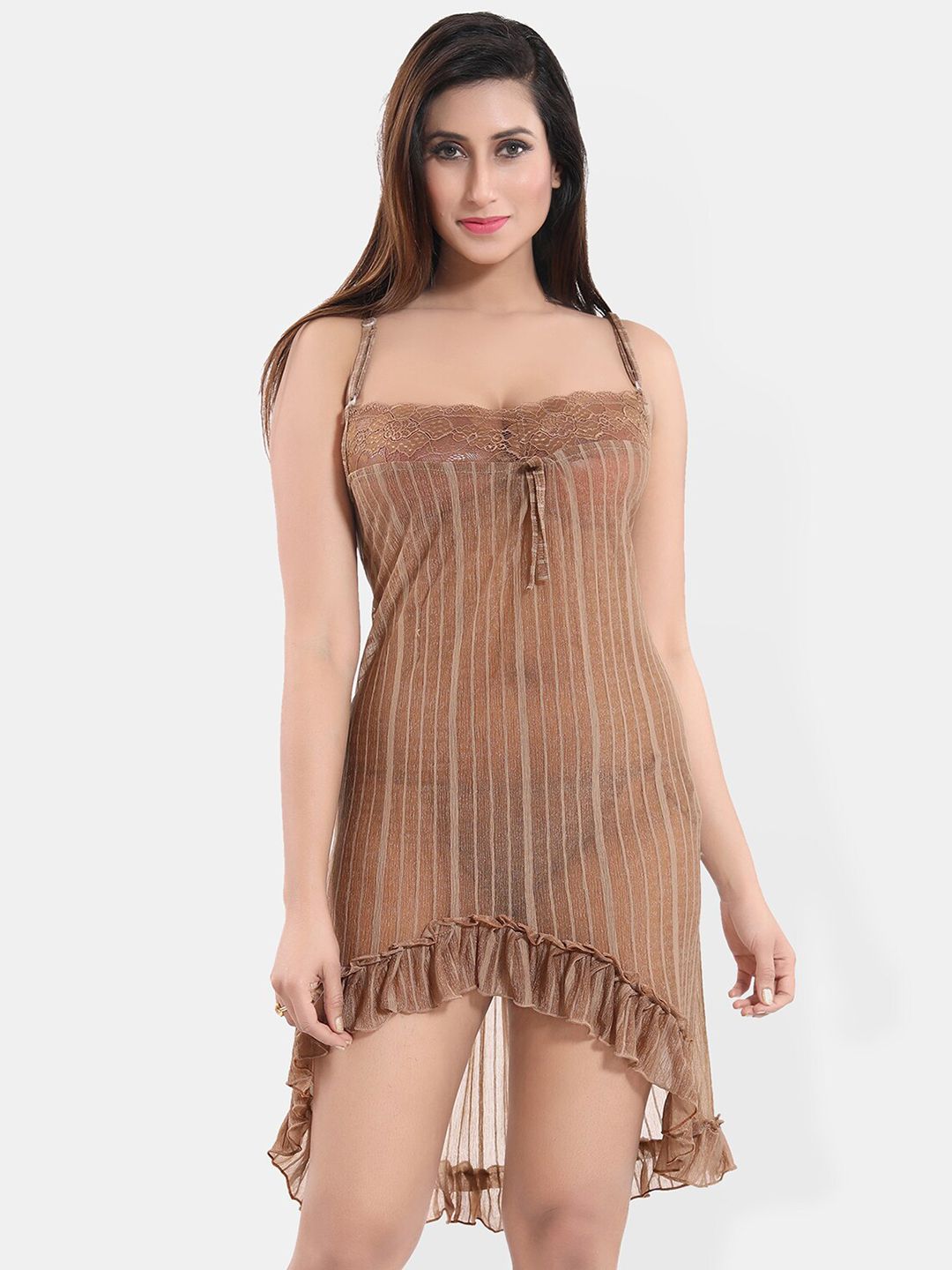 Be You Self Design Shoulder Straps Net Baby Doll With Brief-picture-25