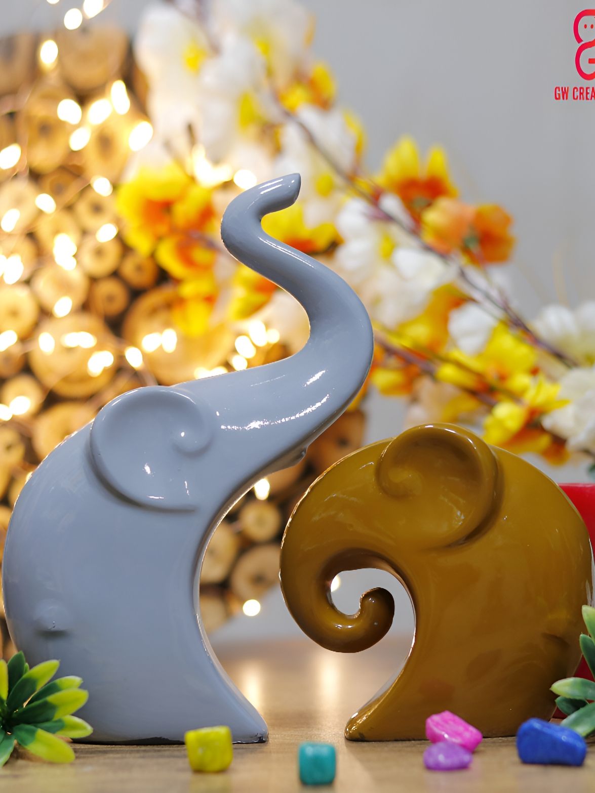 GW CREATIONS Grey 2 Pieces Figurine Showpiece-picture-23