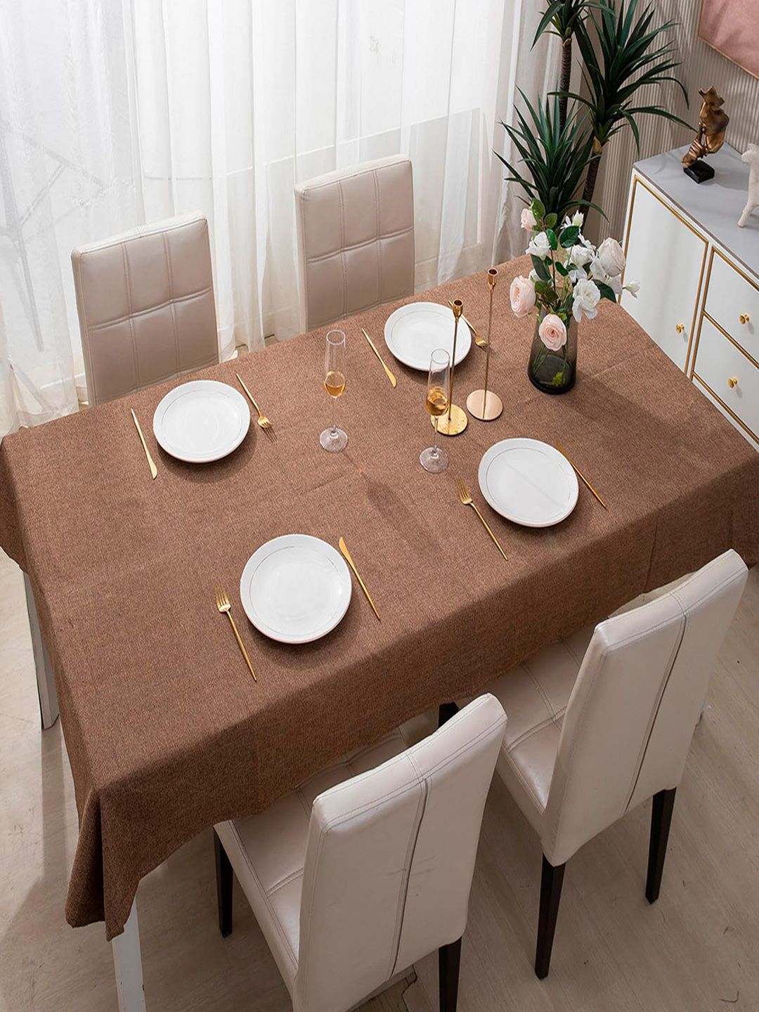 HOKIPO Brown 4 Seater Rectangle Table Cover-picture-37