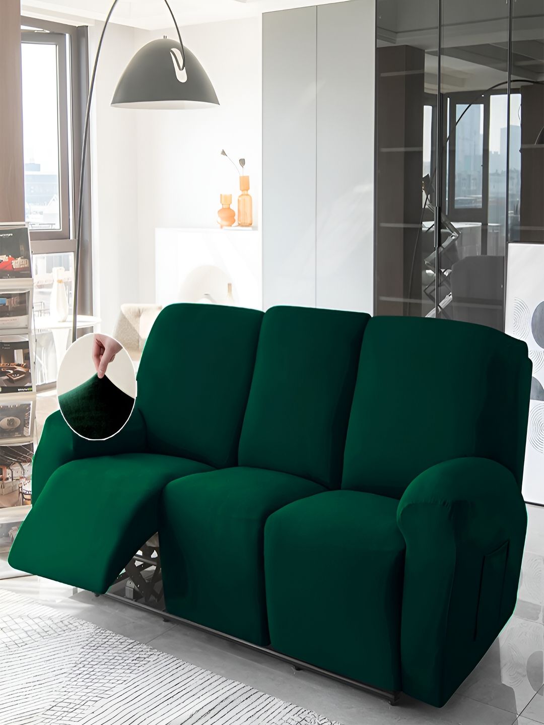 HOKIPO Green Velvet Stretchable Sofa Cover-image-48