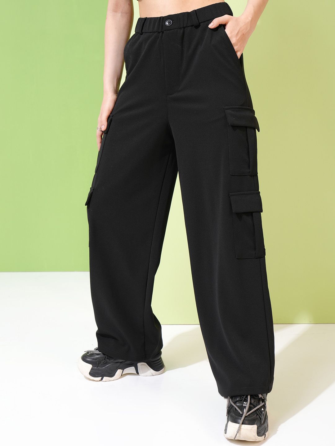 Tokyo Talkies Women Mid-Rise Knitted Straight Fit Cargos Trousers-picture-28