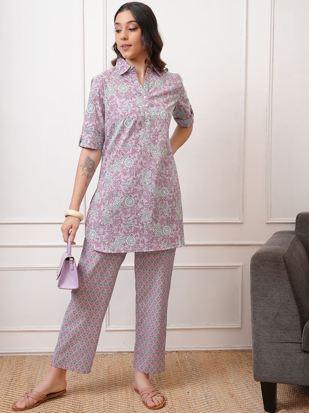 Vishudh Floral Printed Cotton Tunic With Trouser