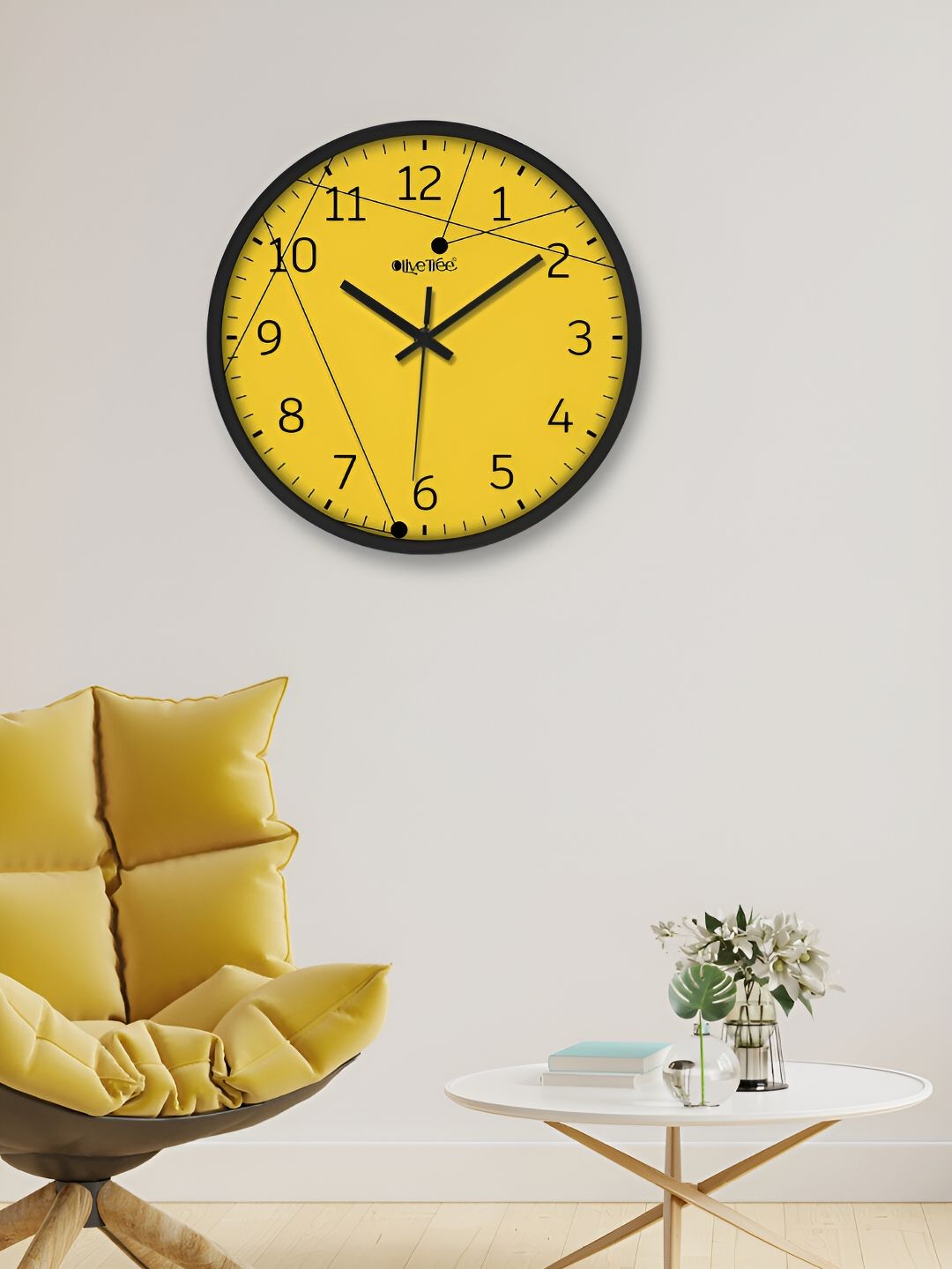 OLIVE TREE Black & Yellow Round Shaped Contemporary Analogue Wall Clock-picture-38
