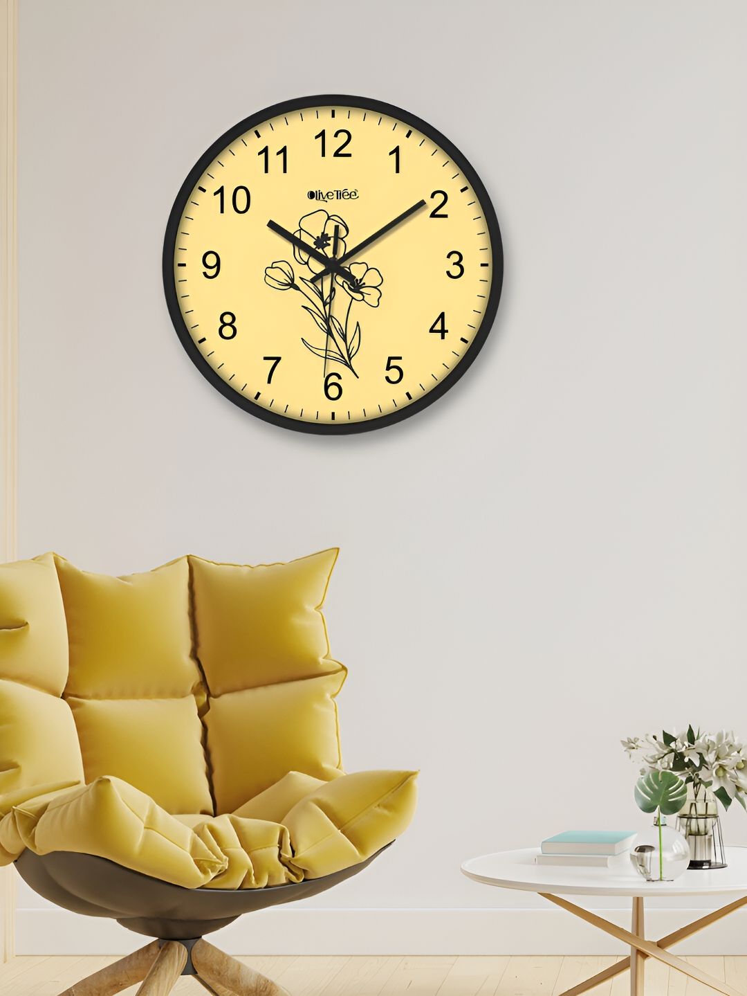 OLIVE TREE Black & Yellow Printed Round Shaped Contemporary Analogue Wall Clock-picture-24
