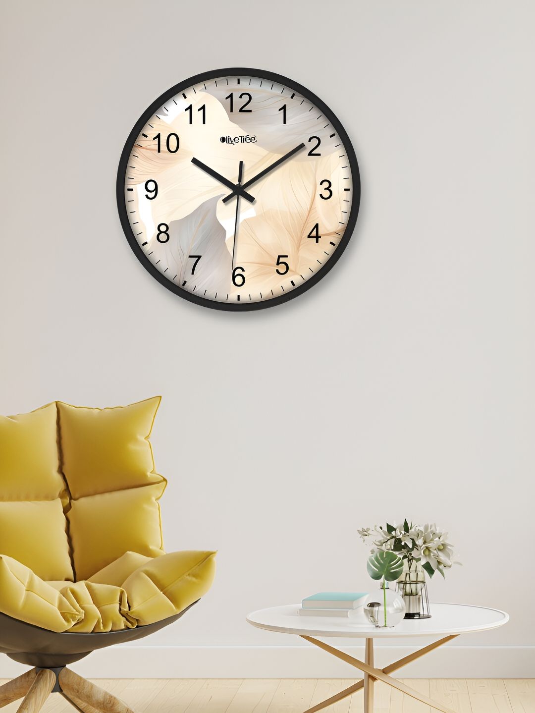 OLIVE TREE Black & Peach Printed Round Shaped Contemporary Analogue Wall Clock-picture-11